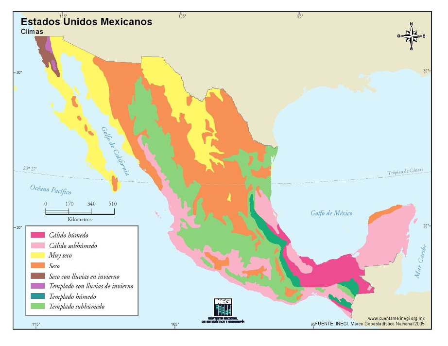 México mapa climas